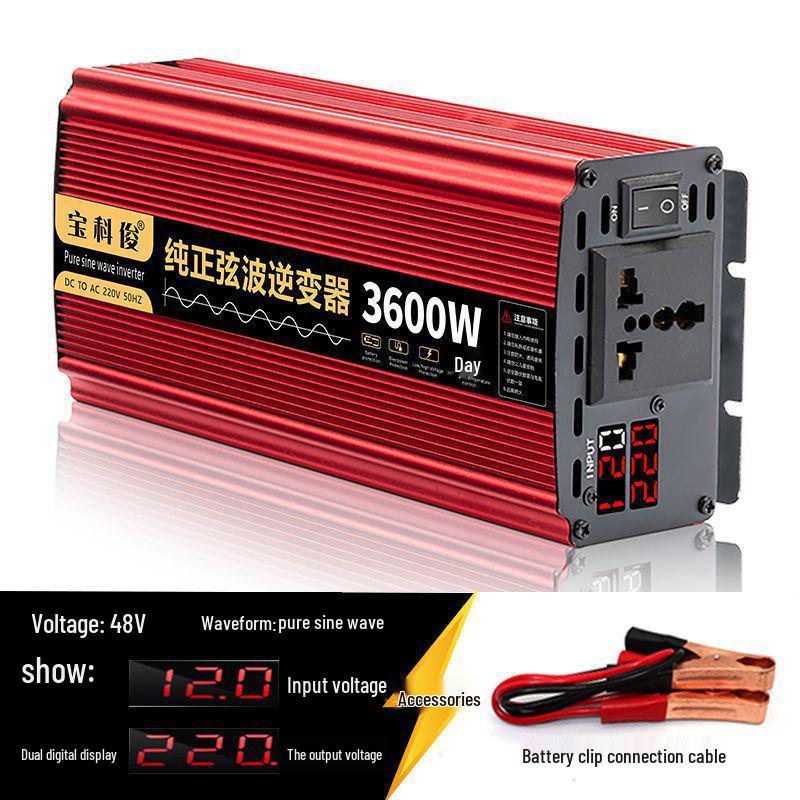 High-Power Pure Sine Wave Car Inverter: 12V/24V to 220V for Vehicle and Household Battery Conversion