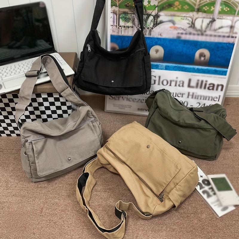 4-Color Large Capacity Canvas Crossbody Hobo Bag - Durable, Adjustable, Trendy Sling