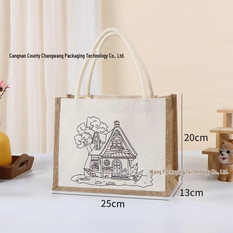 Hand-Painted Graffiti Canvas Tote Bag - Yellow Linen Logo Pattern