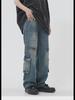 Unisex Retro High Street Pocket Jeans: Loose, Wide-Leg, Straight Fit Workwear for Couples