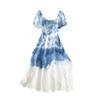 French Style Lotus Leaf Waist-Cinching Tie-Dye Dress - Short-Sleeved, Mid-Length Summer Skirt