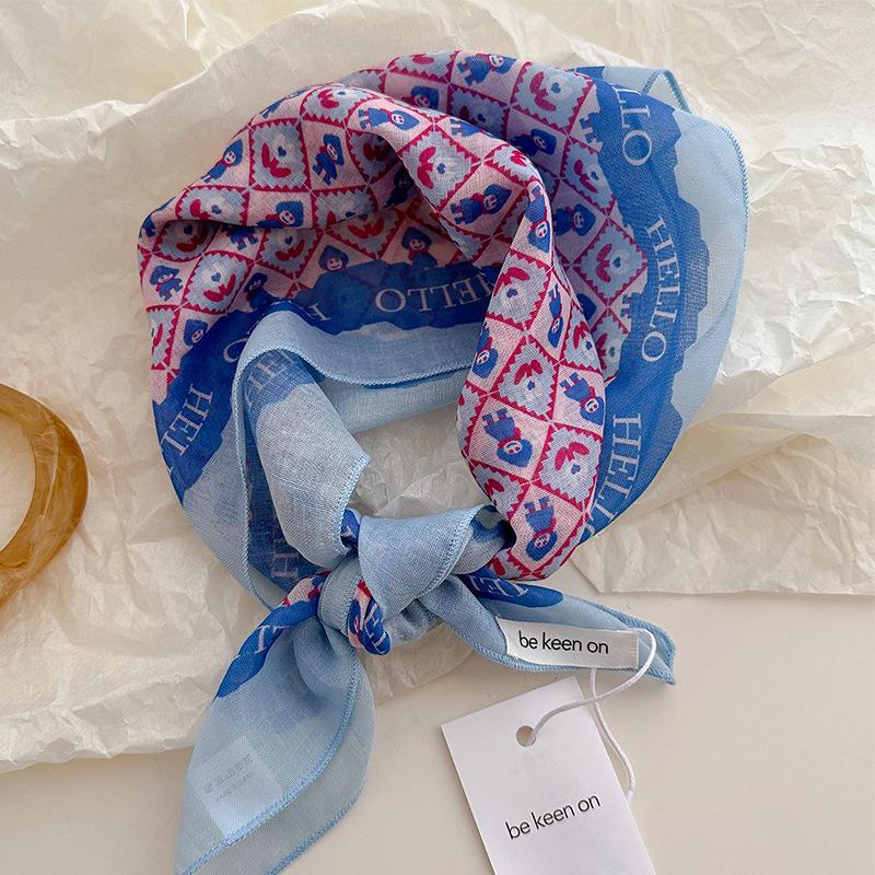 Blue Women's Headscarf: New Spring/Summer Style, High-End Feel, Breathable, Versatile, Trendy Triangle Scarf.