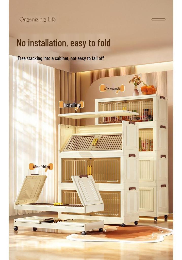 70-90cm No-Install Folding Storage Cabinet for Home, Living Room, Bedroom, Multi-layer Wardrobe, Sundries Organizer.