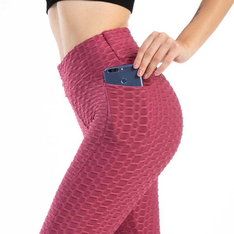 High Waist Peach Lift Yoga Leggings with Pocket & Jacquard Design
