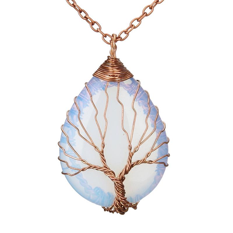 Direct Sales Copper Wire Winding Tree Of Life Water Drop Natural Gemstone Necklace Necklace N517 Pendant
