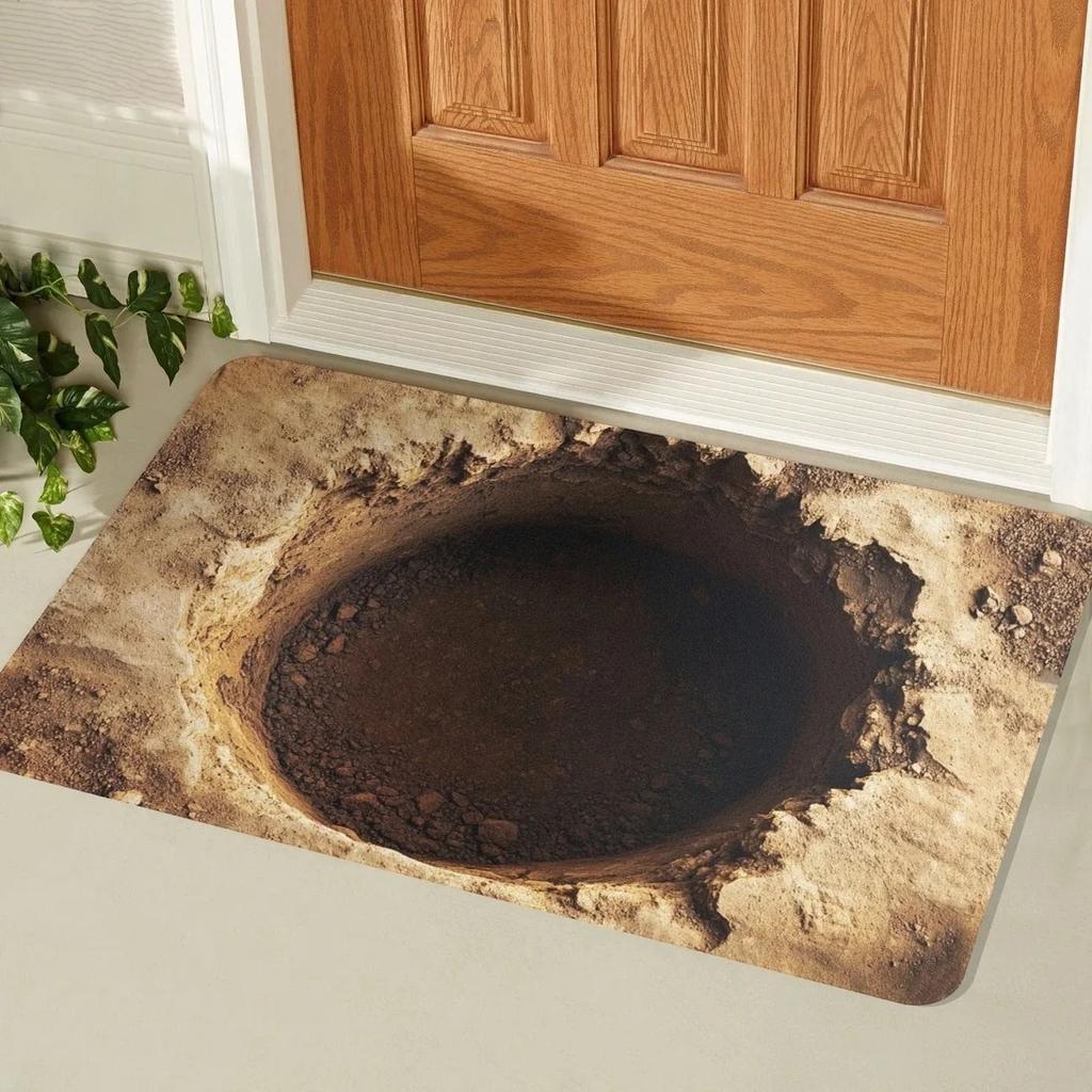 3D Stone Pit Stone Cave Vortex Carpet Waterfall Stone Pit Entrance Doormat Carpet for Entrance Door Entrance Door Floor Mat
