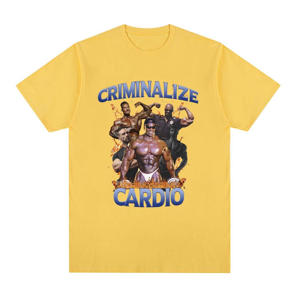 Criminalize Cardio Meme Graphic T Shirt Gym Fitness Vintage Short Sleeve T-shirt Men Fashion Hip Hop Cotton Oversized T-shirts