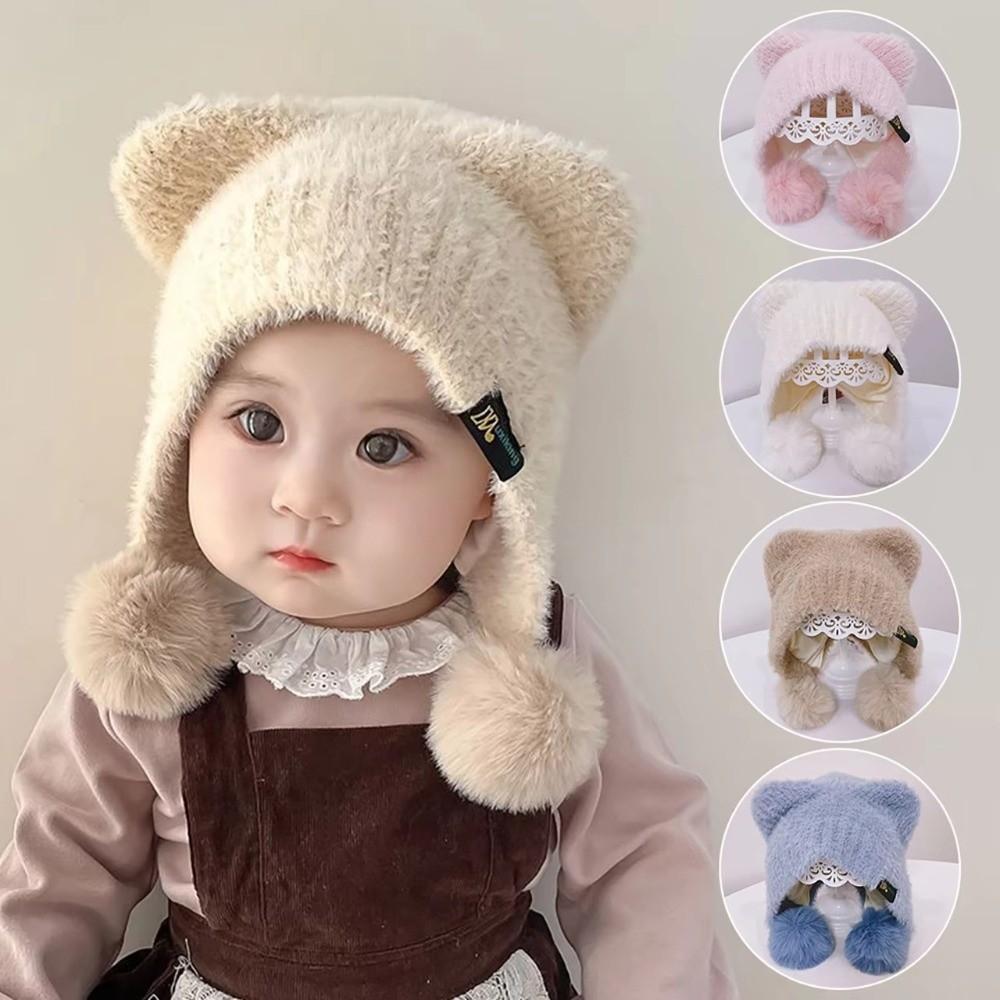 Plush Ear Protection Caps Windproof Cartoon Pompom Hat Soft Earflap Cap  Kids