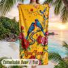 Birds Flowers Garden 2 Theme Quick Dry Beach Towel Custom Name Text Print Large Sand Resistant Towel Beach Vacation