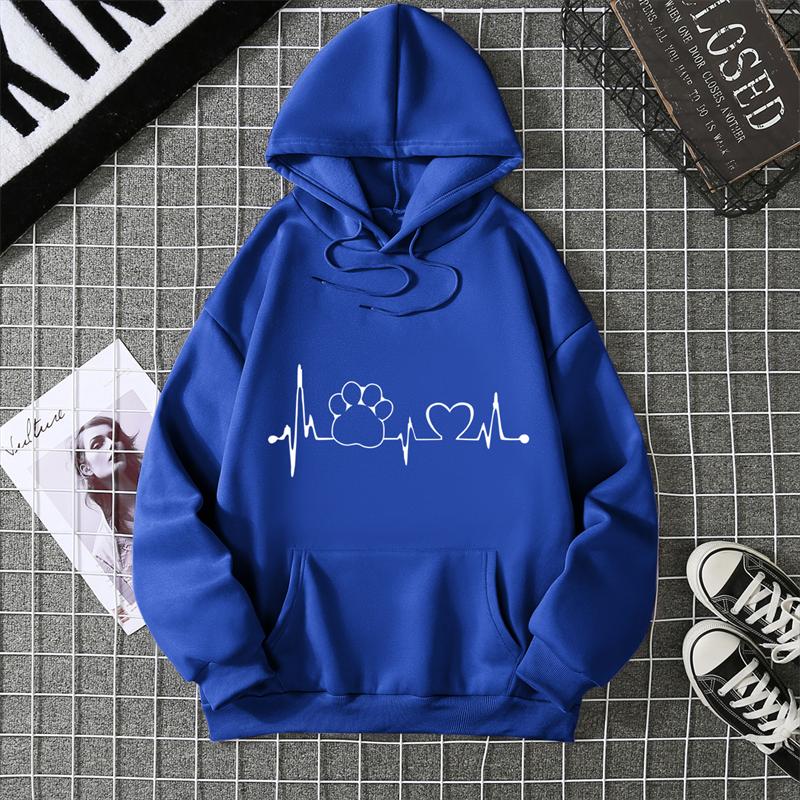 ECG Cat Claw Heart Simple Graphic Hooded Men Fashion Hoodies Autumn Casual Sweatshirt Loose O-Neck Couple Tracksuit