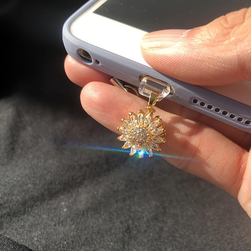 1pc Sparkled Rotatable Decompression Zirconia Phone Dust Plug - Mobile Phone Strap, Phone Dust Plug Charm