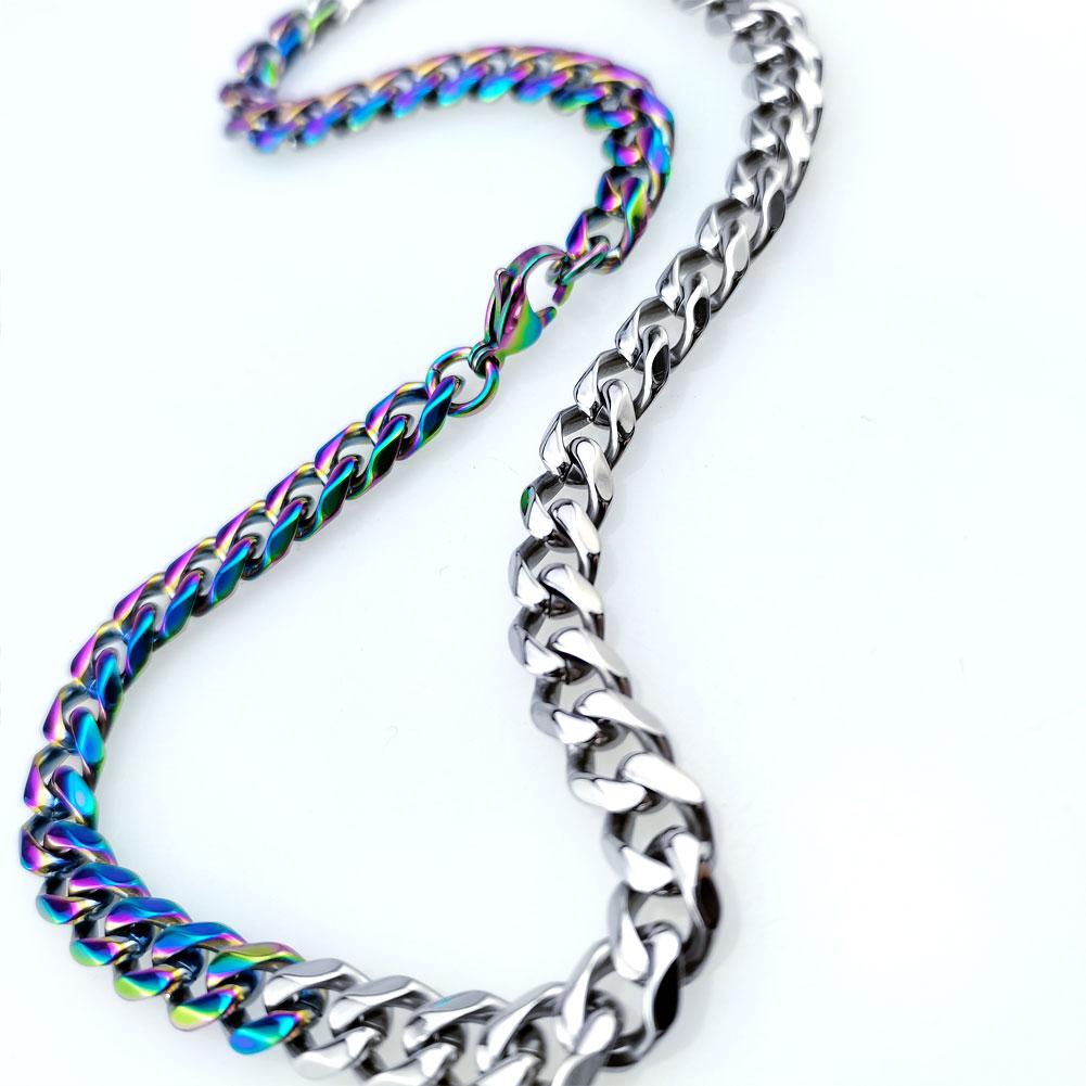 New 316L Stainless Steel Iridescence and Primary Colors Dual Hip Hop Necklace Jewelry