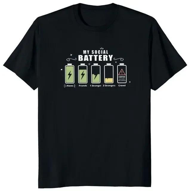 A Humorous and Casual Womens Tshirt Printed with The Words My Social Battery Design Offering Comfortable WearPersonality