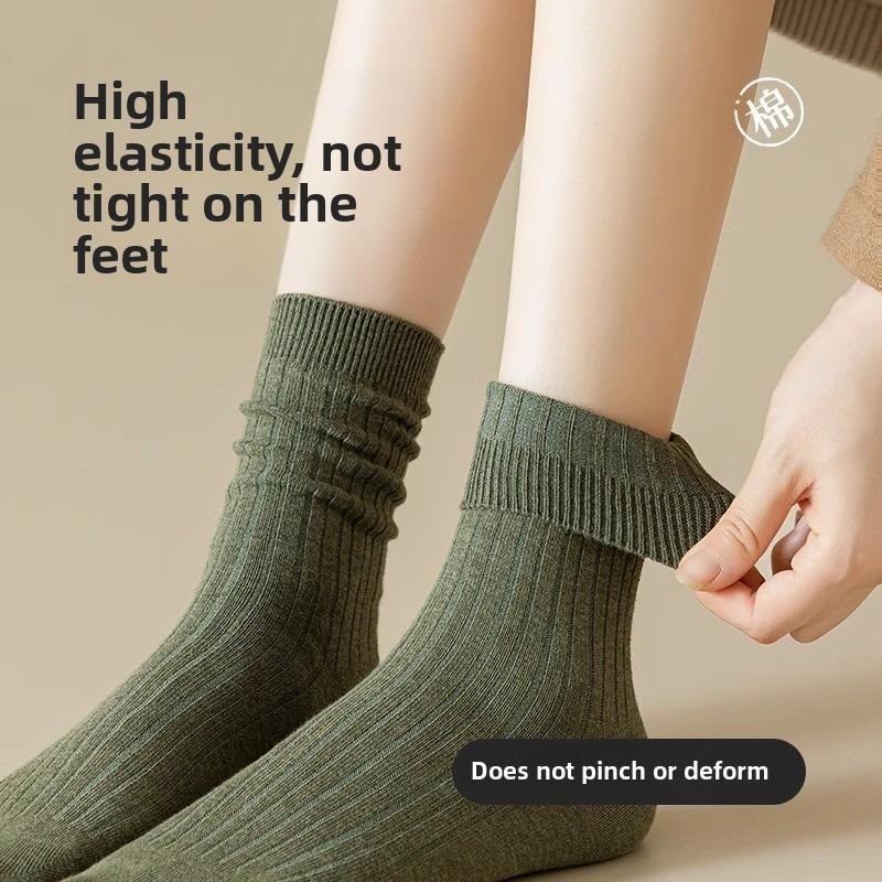 5 Pairs of Women's Spring and Autumn Style New Cylinder Pure Cotton Pile Socks