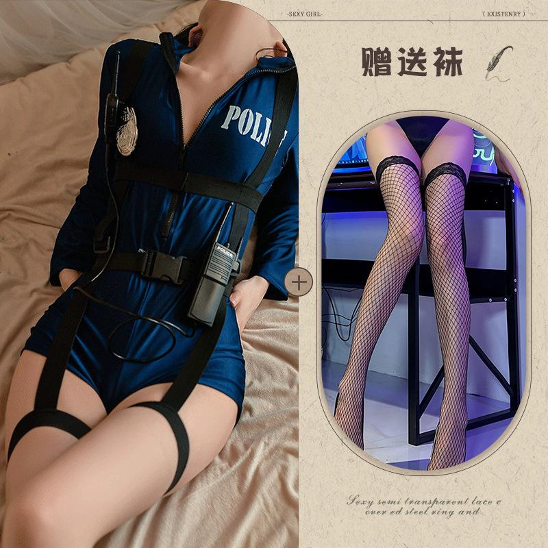 Fun Underwear Sexy Night Policewoman Cos Suit Seductive Flight Attendant Outfit European and American Style Royal Sister OL Secretary Outfit