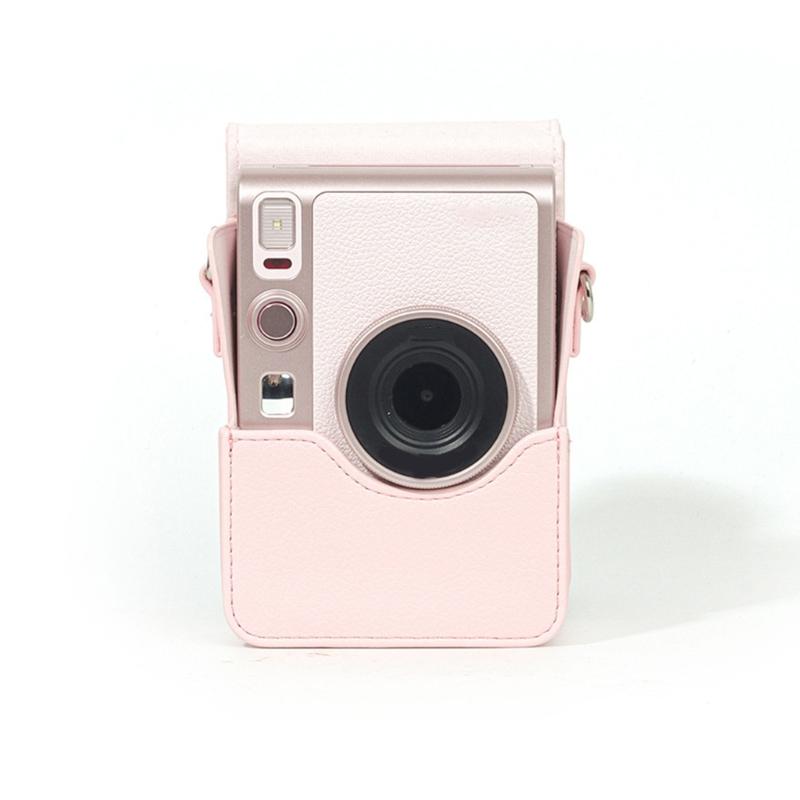 Étui d'appareil photo bandoulière étanche antichoc en cuir PU rose pour Mini EVO Sac de rangement compact avec bandoulière réglable