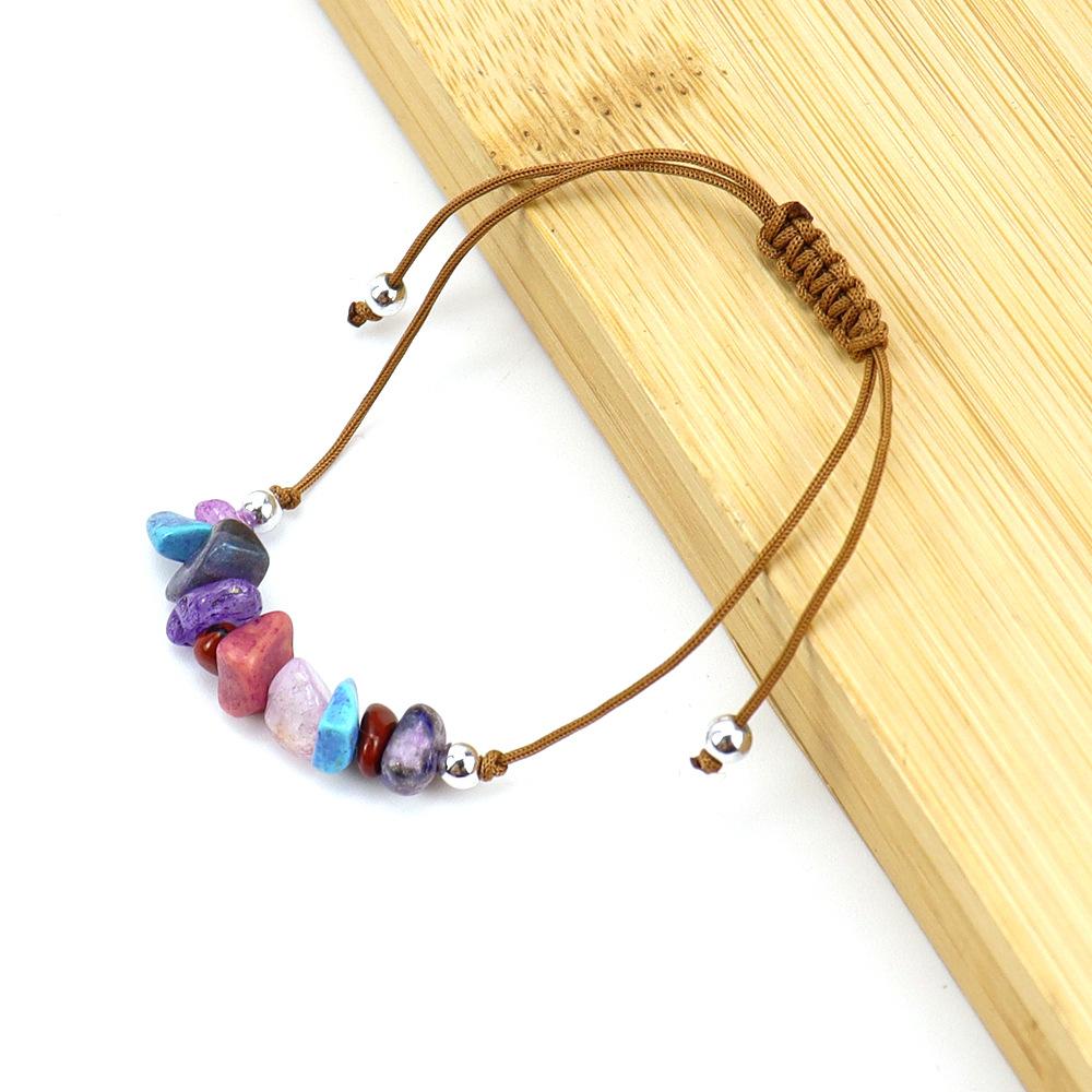 Popular Irregular Gravel Rough Stone Woven Wax Wire Bracelet Bohemian Tiger Eye Amethyst Beach Hand Rope B83