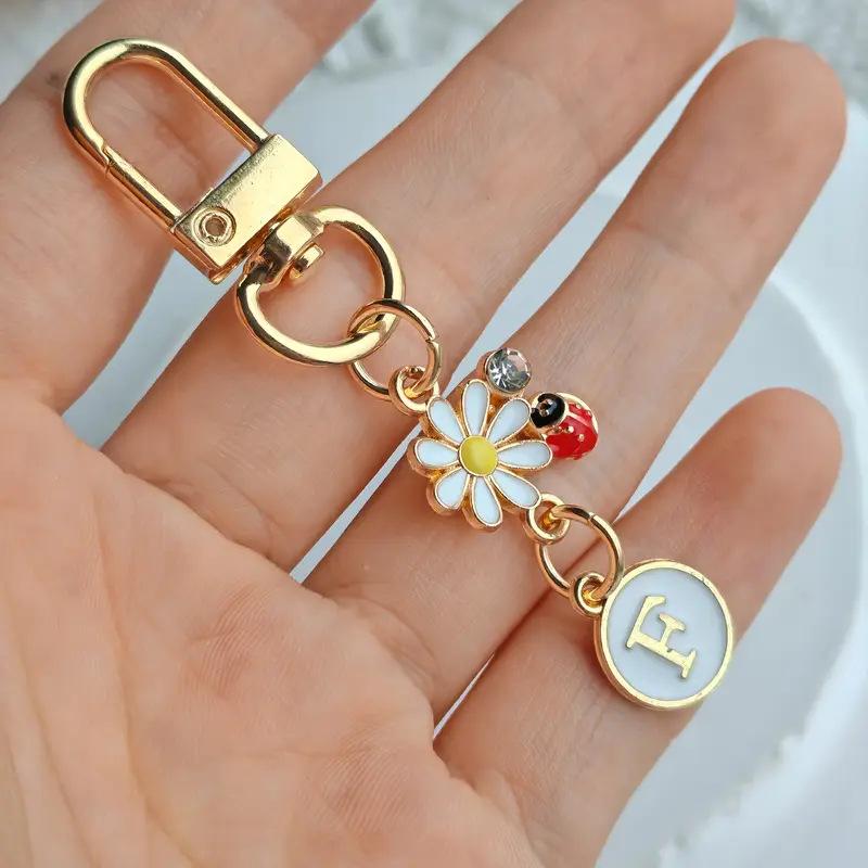 Ladybug A-Z Alphabet Pendants Keyring Initials 26 Letters Keychains Handbag Ornaments Diy Girls Kids Jewelry Gifts