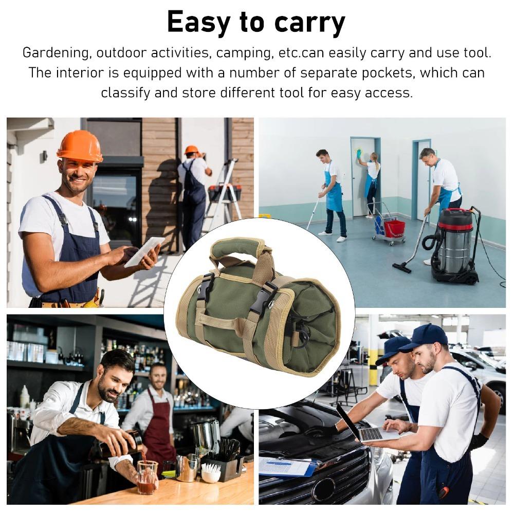 Separate Pockets Tool Roll Organizer Oxford Cloth Multipurpose Tool Bag Roll Up Tool Bag  Gardening зелёный