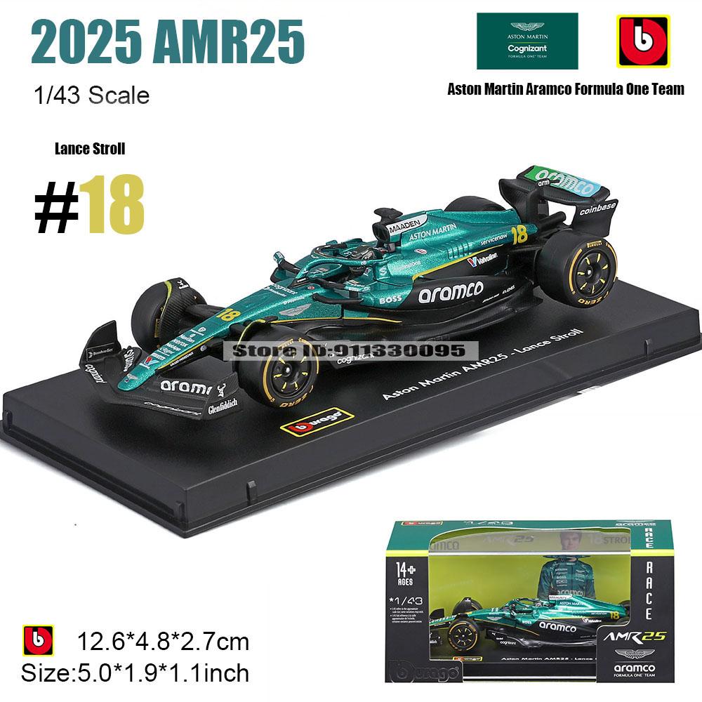 Burago 1:43 F1 Amr25 Aston Martin #14 Fernando Alonso #18 Lance Stroll Automodell Legierungsauto Spielzeugsammlung