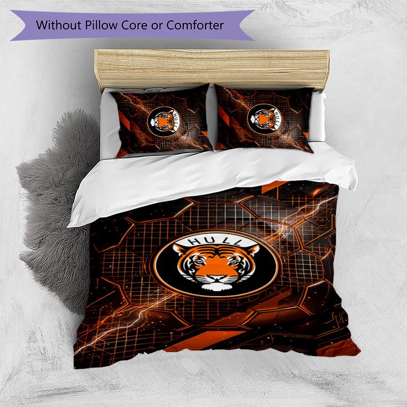 Set Lenzuola Stampato Hull City Football 3 Pezzi, Comodo Set Copripiumino per Camera da Letto Amico della Pelle
