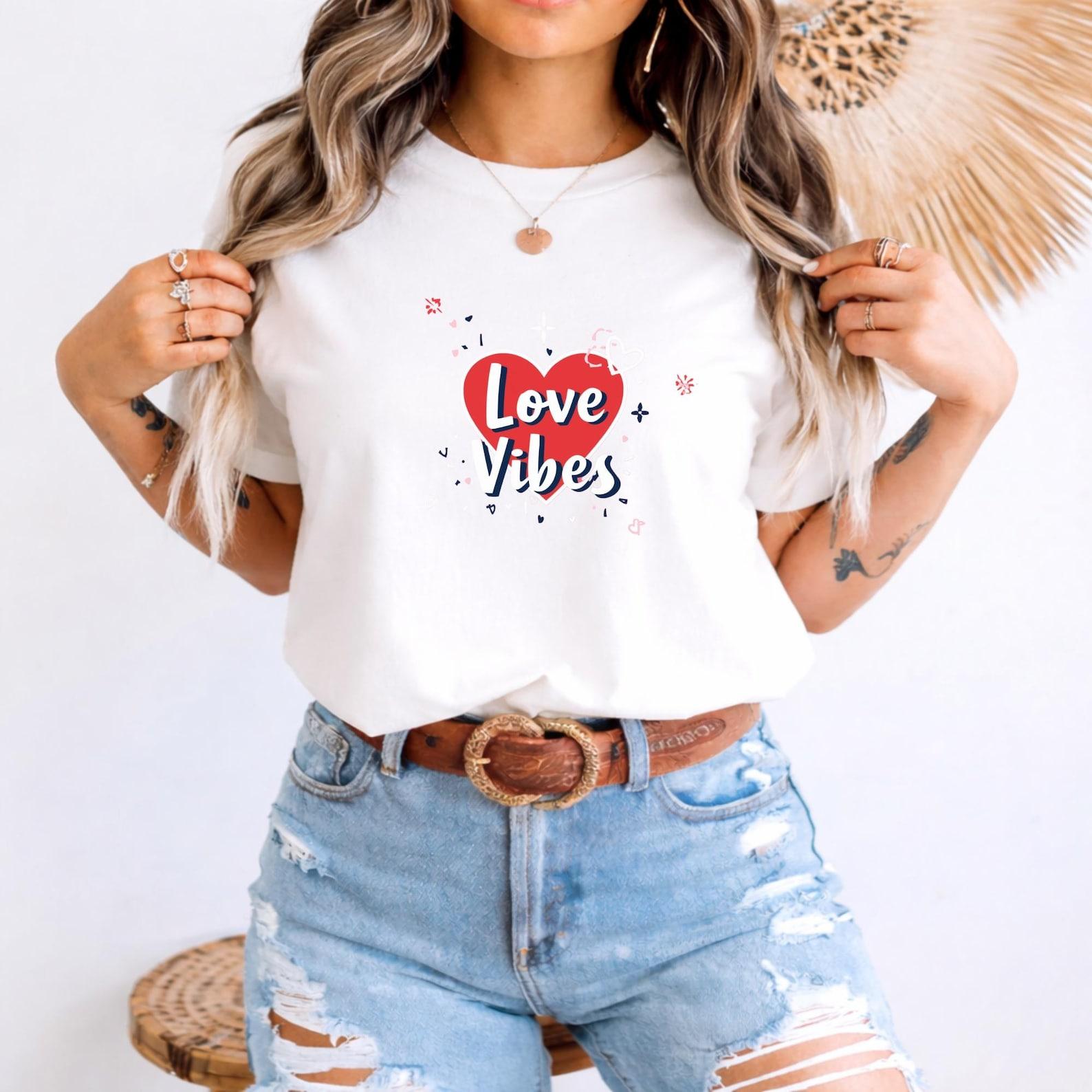 Valentine s Day Heart Tee | Love Vibes Graphic Shirt | Cute Couples Gift T-Shirt S