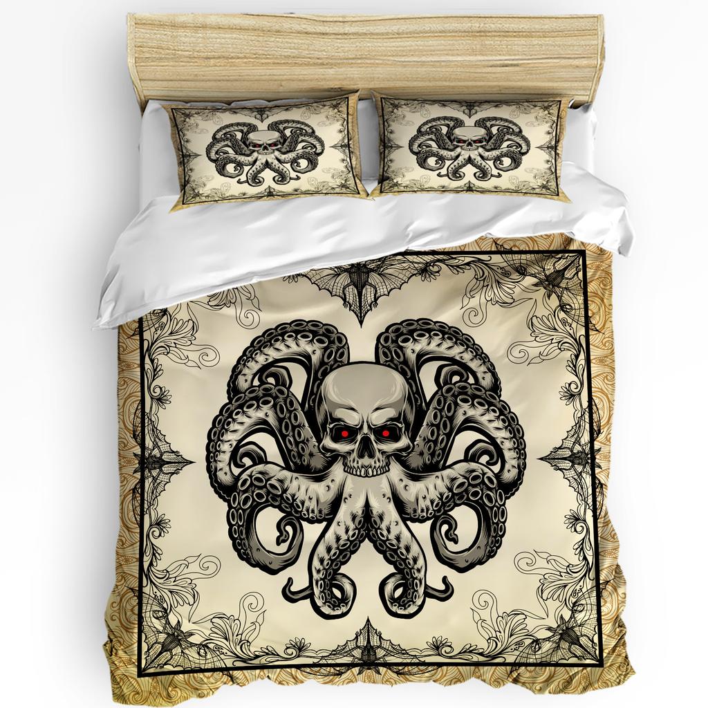 Horror Ośmiornica Retro Cthulhu Poszewka na Kołdrę z Poszewką na Poduszkę Spersonalizowana Kołdra Zestaw Pościeli 3 szt. Poszewka na Kołdrę Łóżko Podwójne Tekstylia Domowe