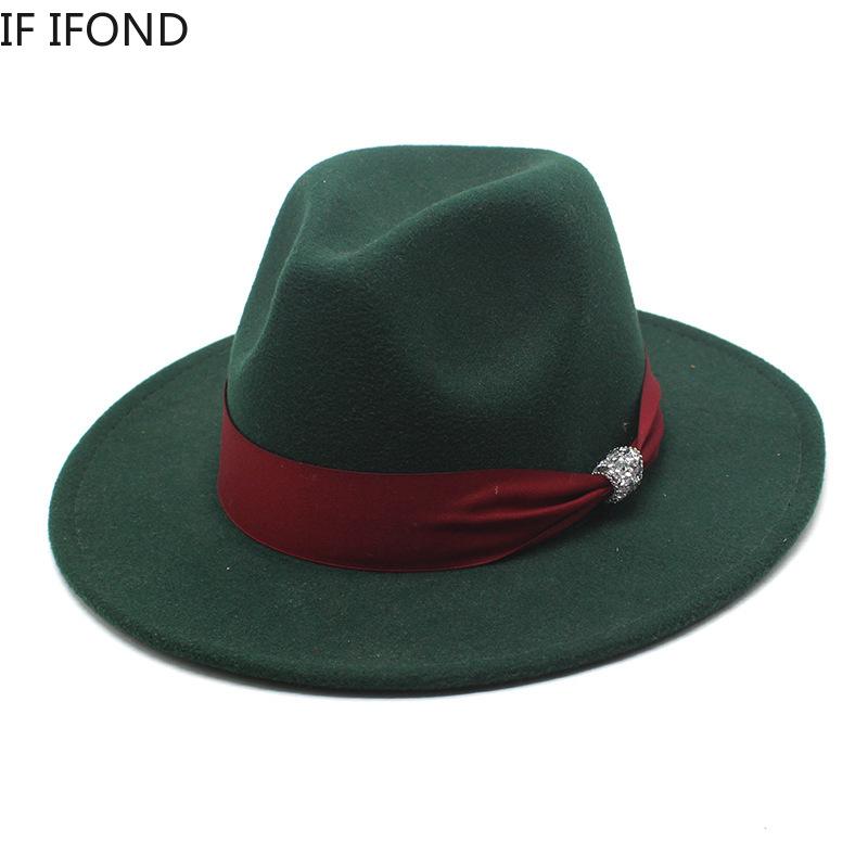New Fashion Women Men Wide Brim Felt Jazz Fedora Hats Solid Color Party Trilby Wedding Hat Autumn Winter Hats 56-58-60CM