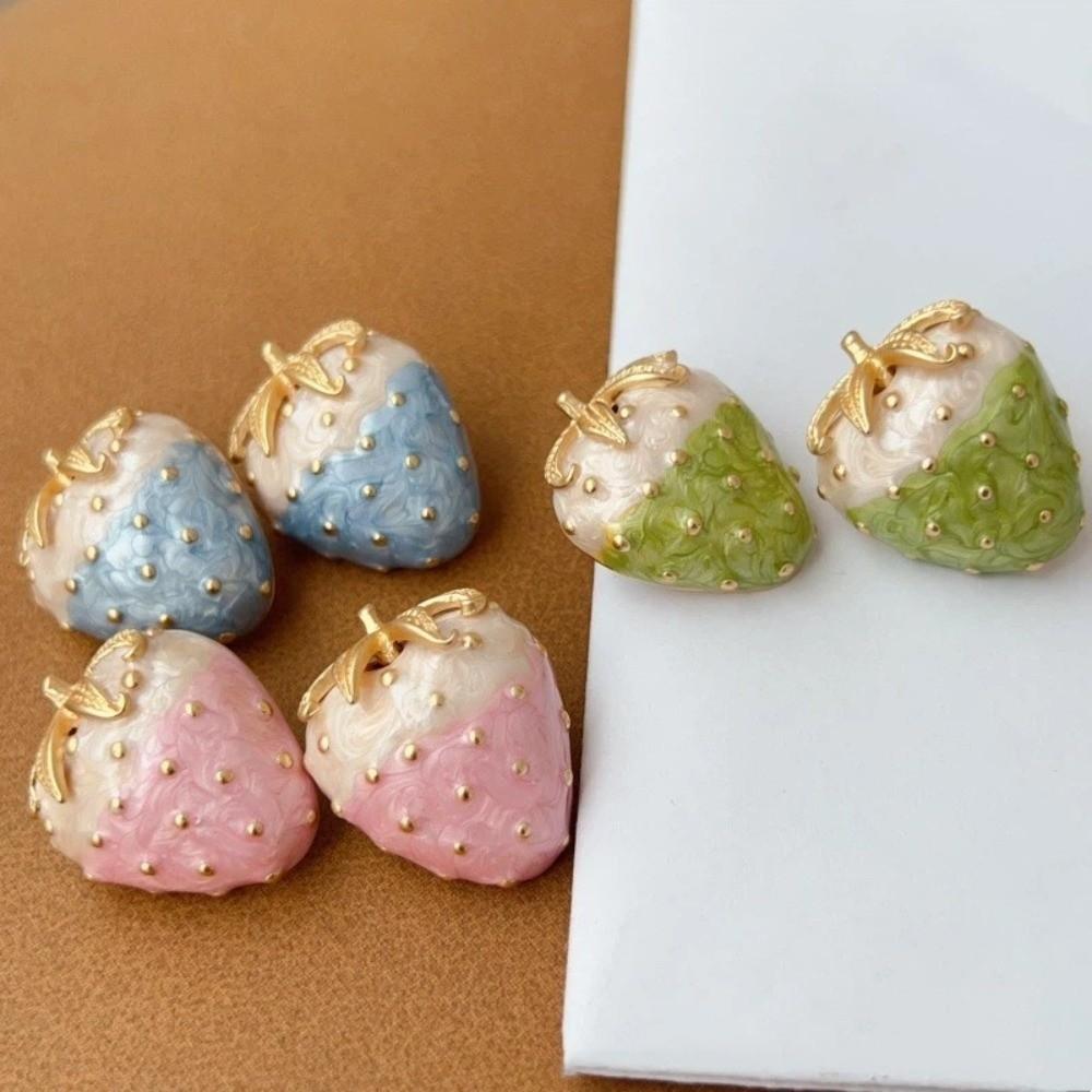Enamel Sweet Strawberry Earring Elegant Metal Stud Earrings Strawberry-shaped Earrings Seaside