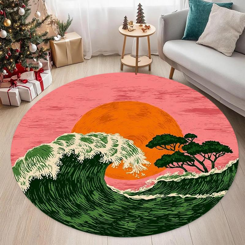 Retro Waves Print Round Carpet for Living Room Rugs Anti-Slip Foll Mat for Bedroom Sofa Table Home Area Rug Rugs for Bedroom