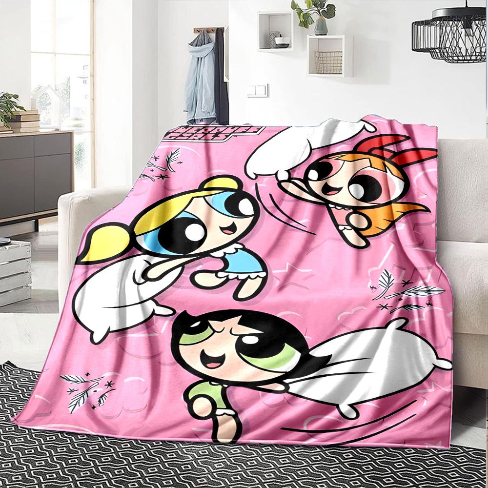1pc Powerpuff3 Blanket, Gift, for Men and Women, Soft Blanket, Good for Sofa Bed Couch Travel, Lightweight Flannel Blanket