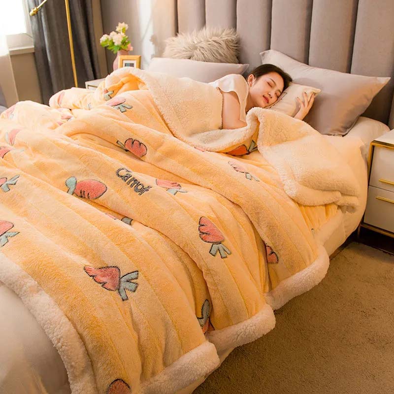 Lamb Wool Blanket Thickened Double Layer Flannel Keep Warm Quilt with Cotton Wadding Soft Sheet Double/single Bed Household Bedding Autumn Winter