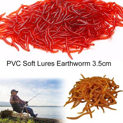 50pcs/100pcs Silicone Red Worm PVC Soft Lures 3.5cm Lifelike Red Worm Earthworm Rubber Baits Shrimp Bass Carp Artificial Fishin