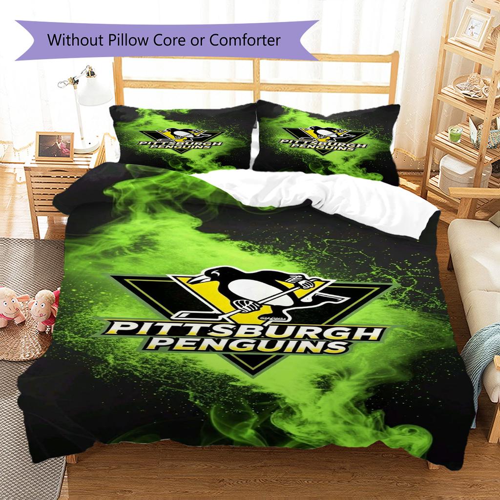 Set Biancheria da Letto con Motivo Logo Pittsburgh Penguins Copripiumino Federa Decorazione per la Casa Regalo (1 * copripiumino + 2 * federa, senza nucleo)