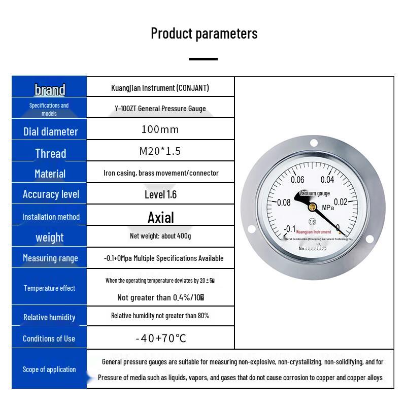 CONJANT Y-100ZT Axial Flanged Pressure Gauge