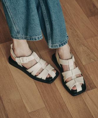Salt And Chocolate Square Toe Velcro Fisherman Sandals 412424007 (2.5Cm/2 Colors)
