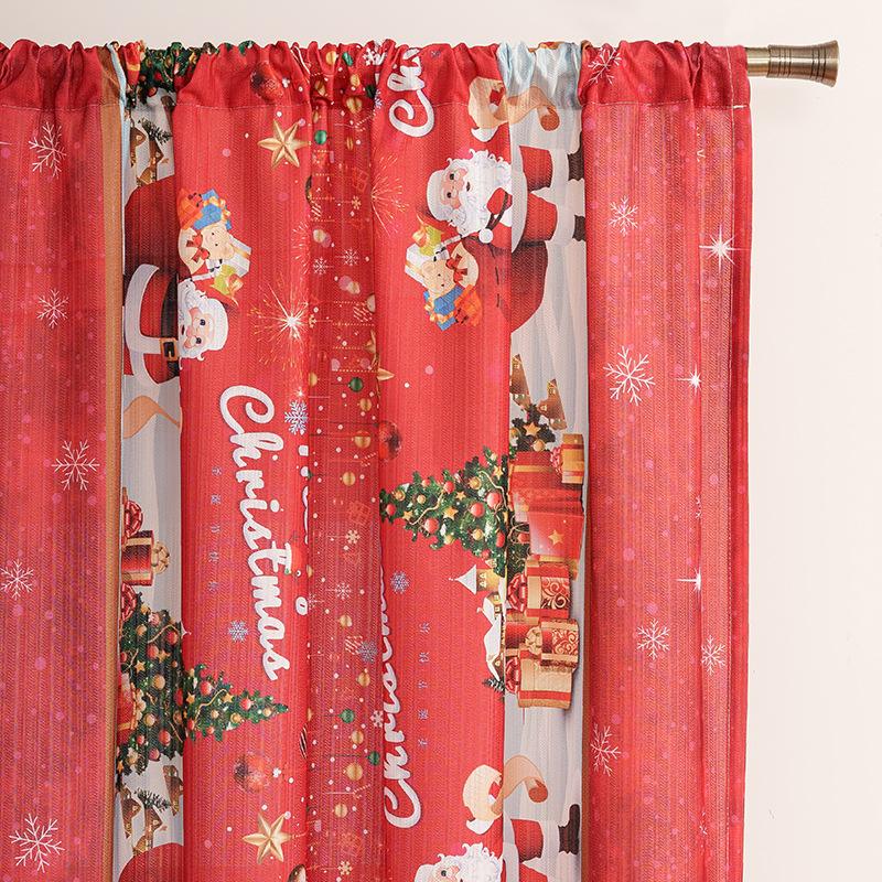 Crăciun Cortine Americane Cortine de Ușă Cortine Finisate cu Moș Crăciun Decorare Fără Găurire Cortine Finisate Ferestre Mari