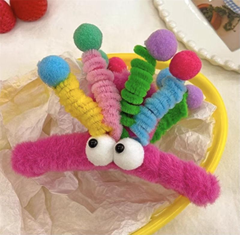 Mädchen Regenbogen Twist Stick Große Augen Plüsch Greifspange Hinterkopf Haiklammer Scheibe Haar Lustig Hässlich Süß Haarschmuck