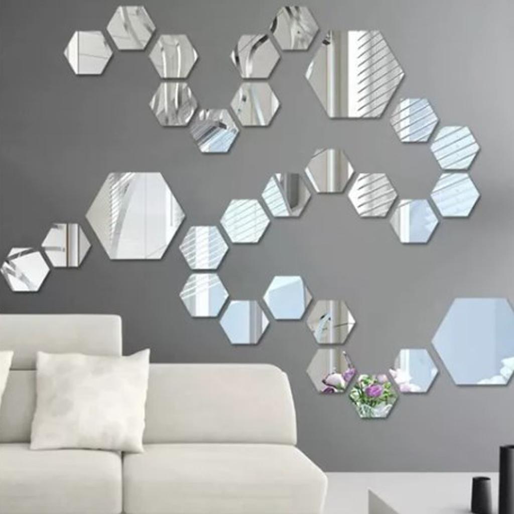 24PCS Hexagon Mirror Wall Stickers Acrylic Sticker Decoration for Home Living Room Bedroom Decor