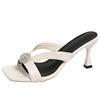 Open-toed slippers female rhinestone fairy sandals 2025 summer models are not tired of high heels fashion lazy half-heel