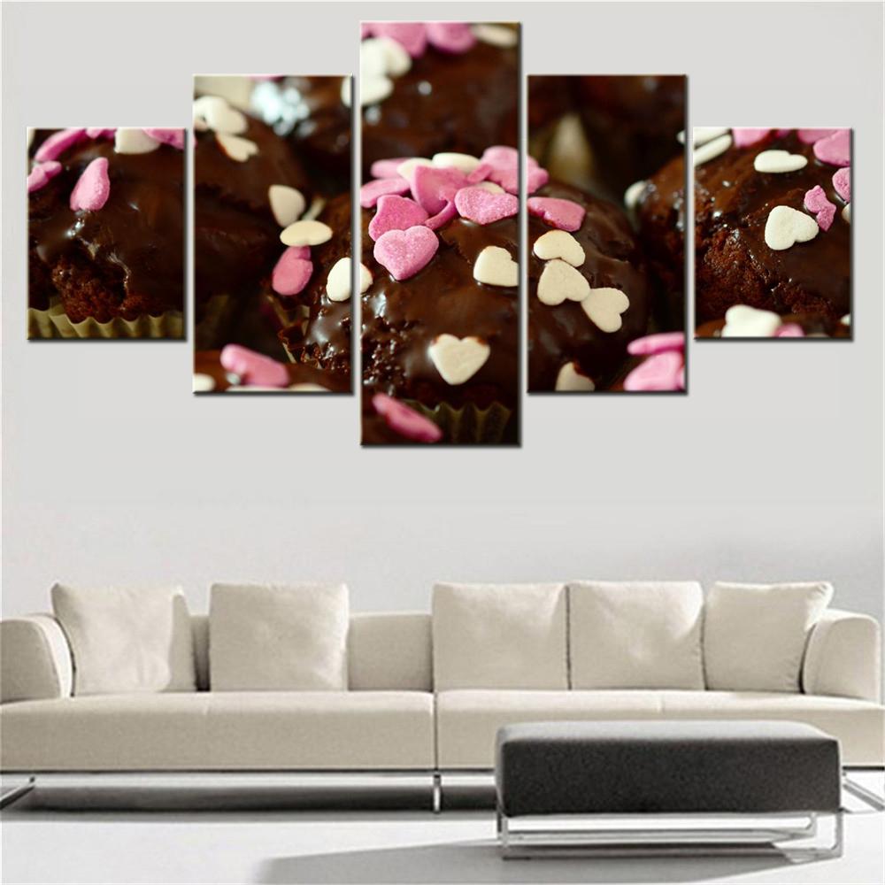 

5 Pieces Canvas Wall Arts Poster Painting Food Chocolate Muffins Wallpaper Interior Home Decor Mordern Picture Printing Artwork 20X35 20X45 20X55CM