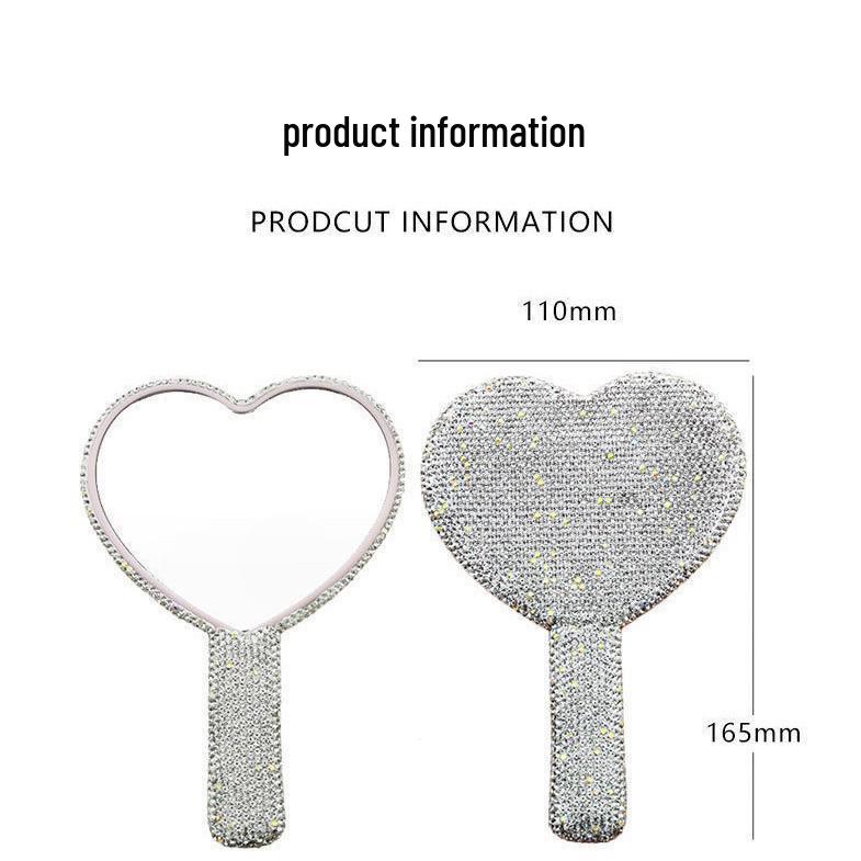 Herzförmiger Handspiegel mit Strasssteinen für Make-up-Auffrischungen
