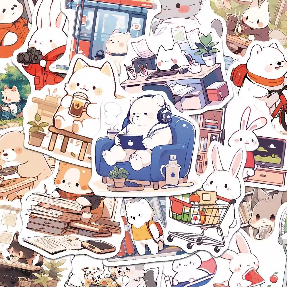 

50 Cute Cartoon Animal Day Stickers: Waterproof, DIY, for Phone Cases and Notebooks