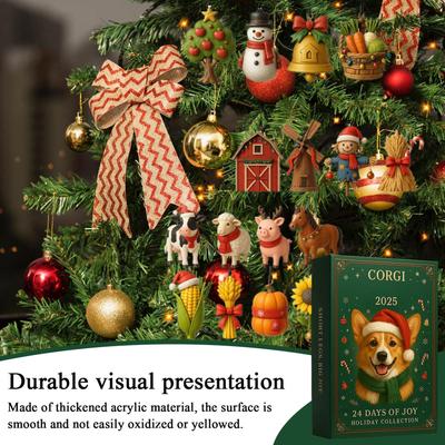 Advent Calendar with 2D Acrylic Puppy Pendant - Christmas Countdown Calendar for Tree Decor, Stocking Stuffers, New Year Gifts