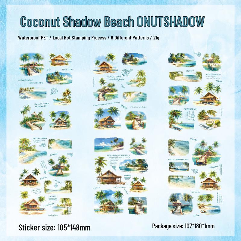 

ZABC PET Vintage Landscape Stickers: Travel to America Series, 6 Sheets with Bordered Hot Stamping