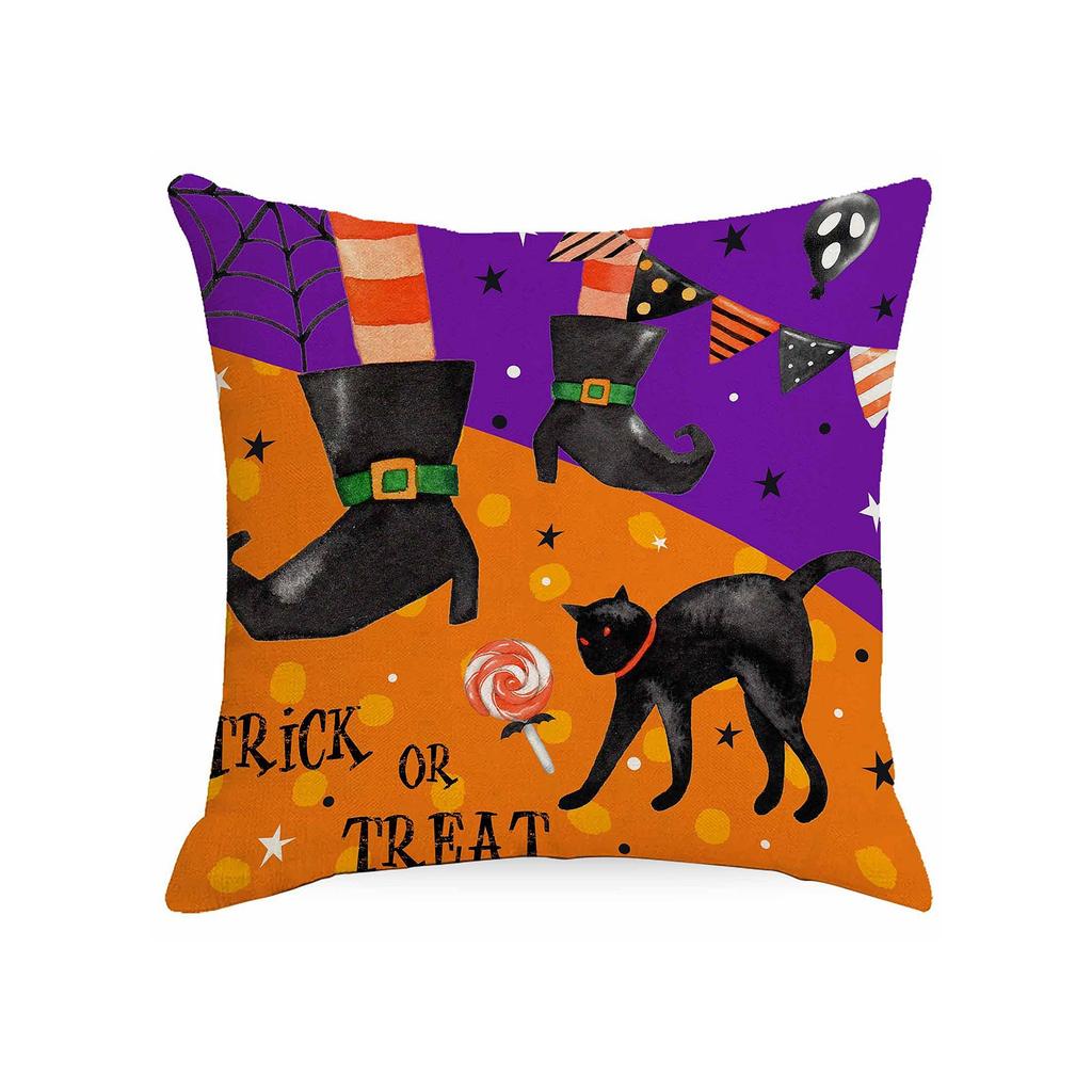 Halloween Decorative Linen Throw Pillow Cover With Single Sided Print (Pillow Insert Not Included)