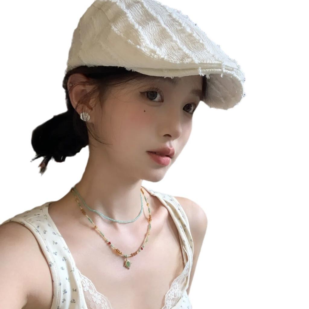Japanese Niche Rough Edge Forward Hat Women'S Spring And Summer Versatile Solid Color Beret Literary And Retro Newsboy Painter Hat