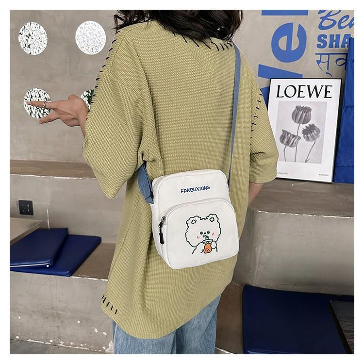 Cute Cartoon Canvas Mobile Phone Bag 2025 New Printed Trendy Portable Sweet Shoulder Messenger Bag Pocket Money