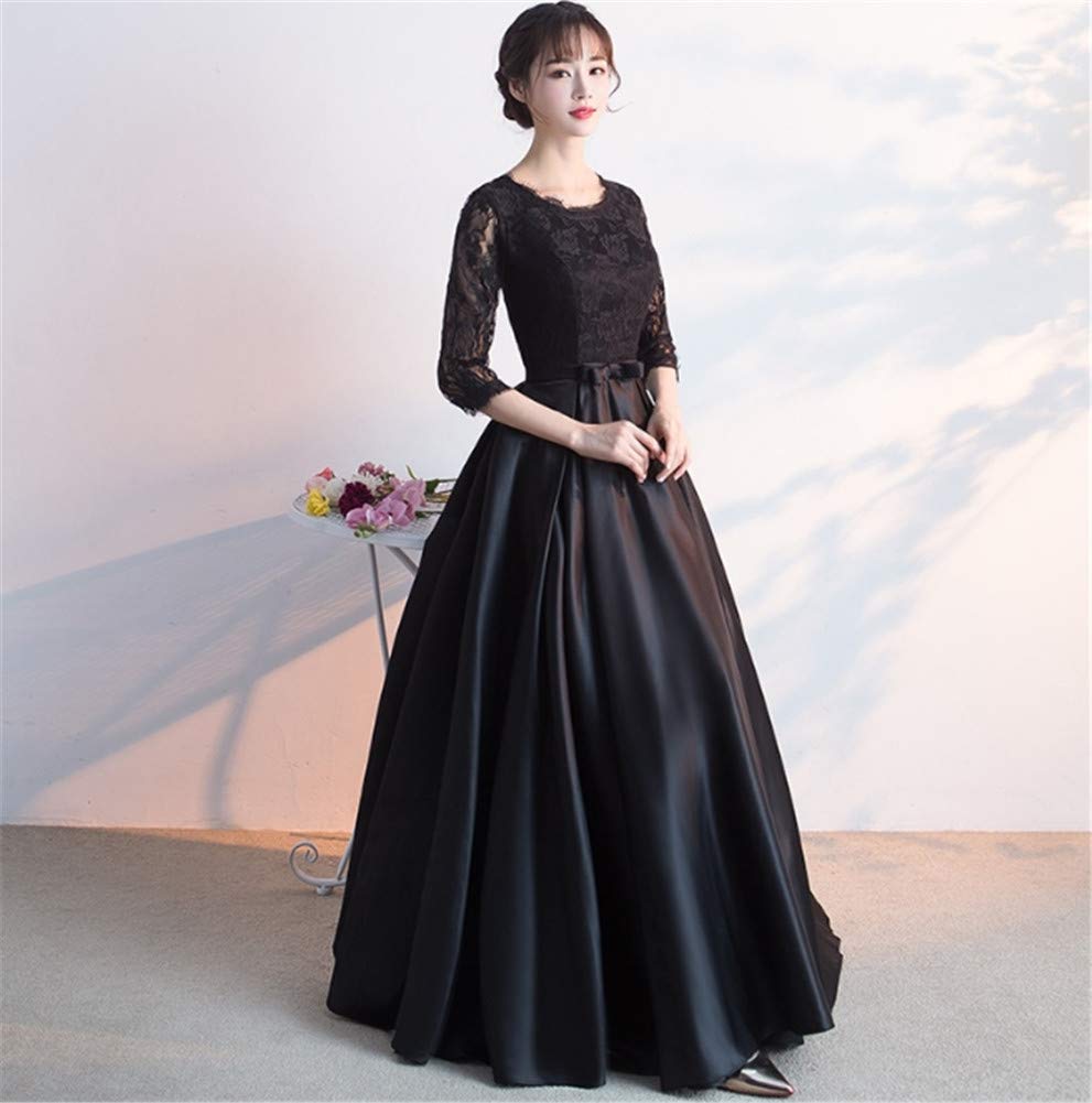ZHENGTU Women's Black Evening Dress with Long Skirt, Perfect for Chorus Outfits, Autumn Party Dress, Bridal Dress, and Hostess (Black, Size XL)