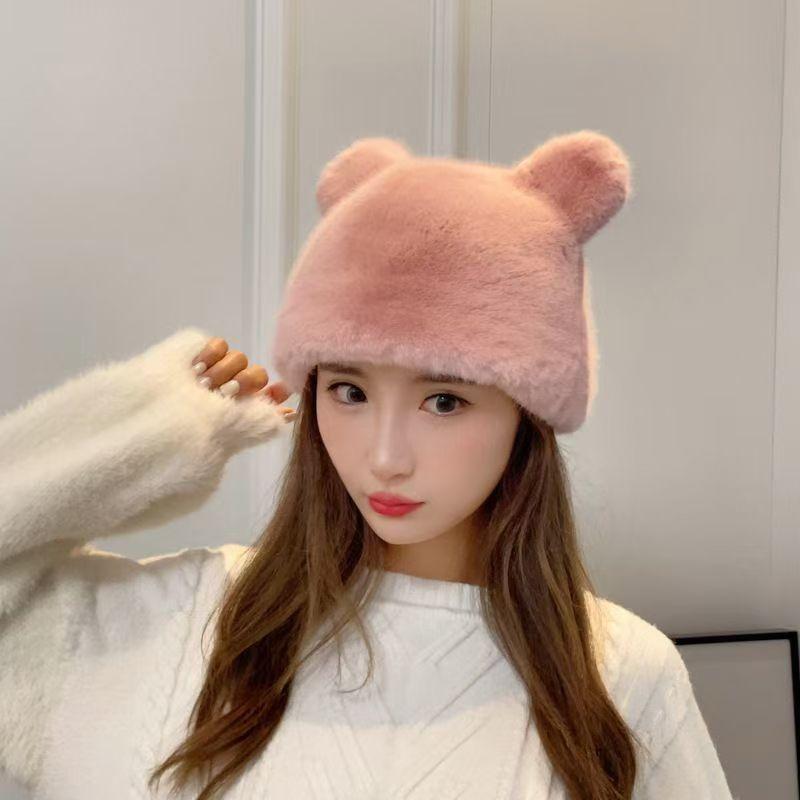 

Плюшевая шапка женская зимняя милая утолщенная теплая модная шапка с ушками красной панды для защиты ушей из искусственного меха норки